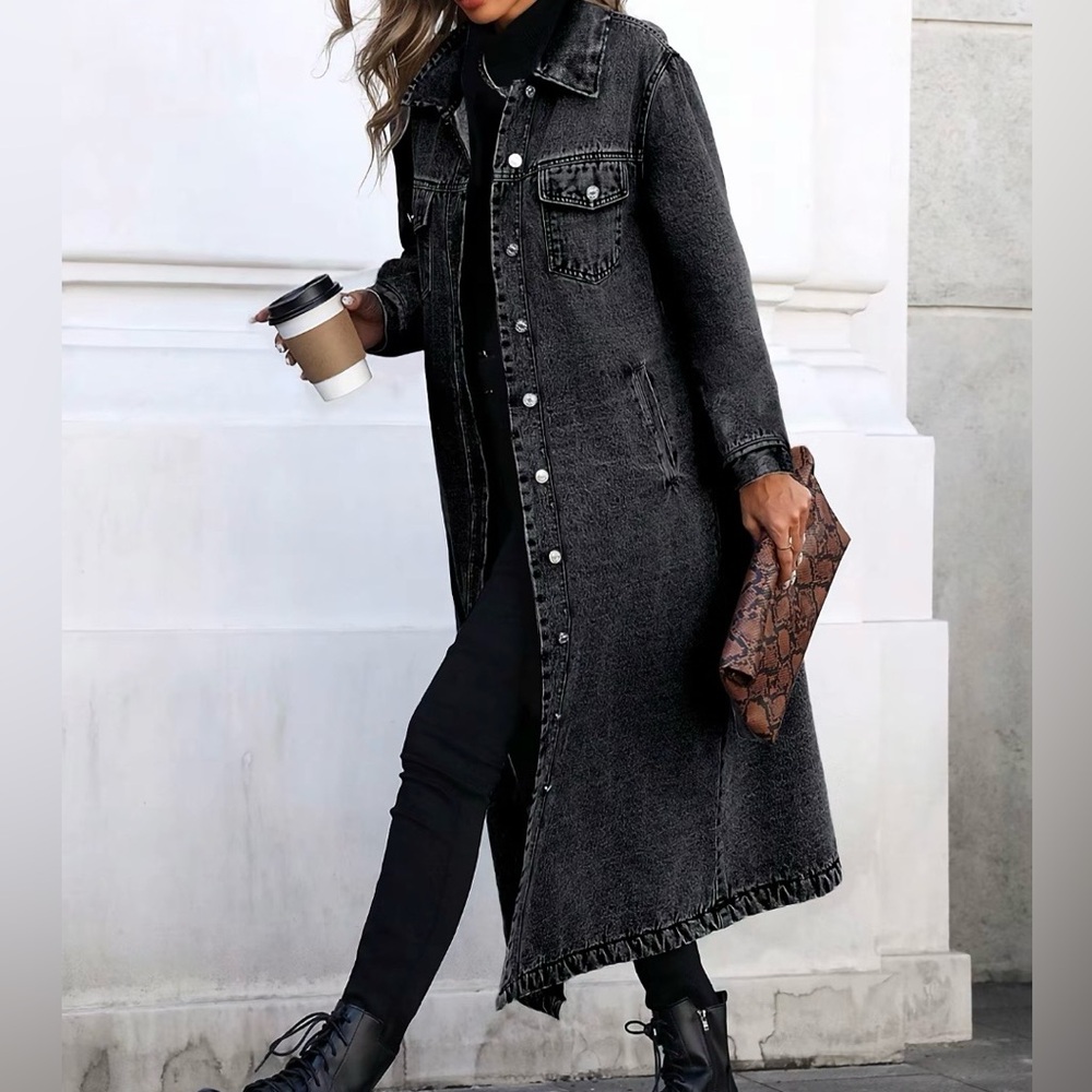Women's Black Denim Long Coat